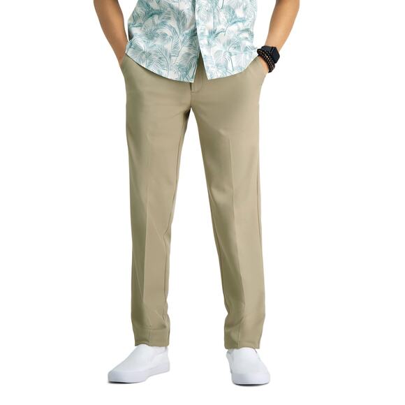 Haggar Men's Cool 18 Pro Slim Fit Flat Front Casual Pant Tan Size 33x32 12795 - Picture 1 of 2